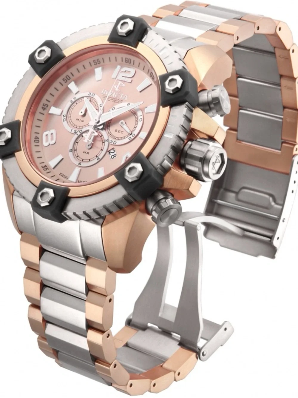 Invicta Reserve Octane #16028 Chrono Watch 2-Tone Rose Gold Gunmetal 56mm WR200m
